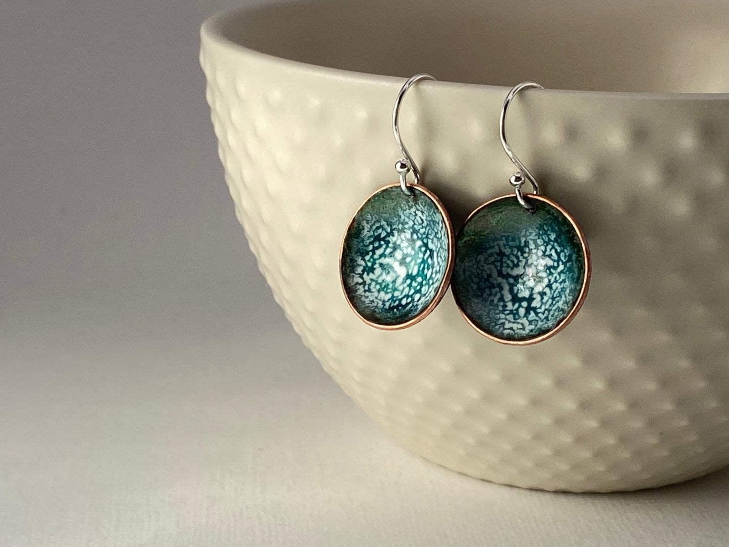 Expansion Enamel 'bowl' drop earrings. - Bronze green - Katie Johnston Jewellery