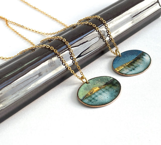 Blue Landscape oval pendant - (small) - Katie Johnston Jewellery