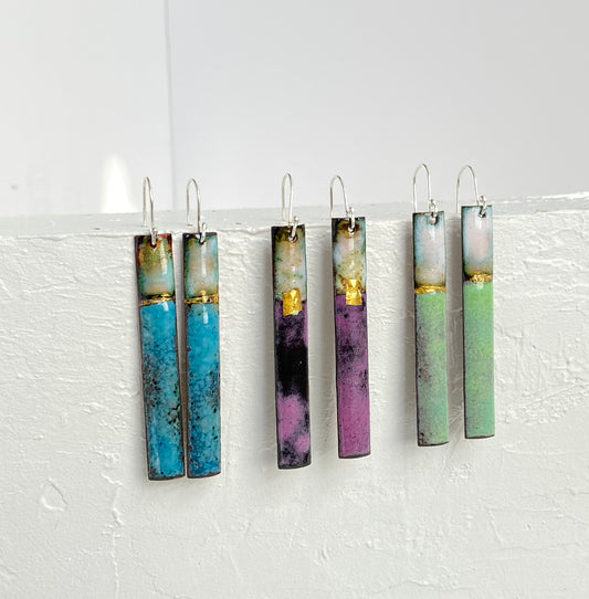 Enamel Rectangle landscape earrings